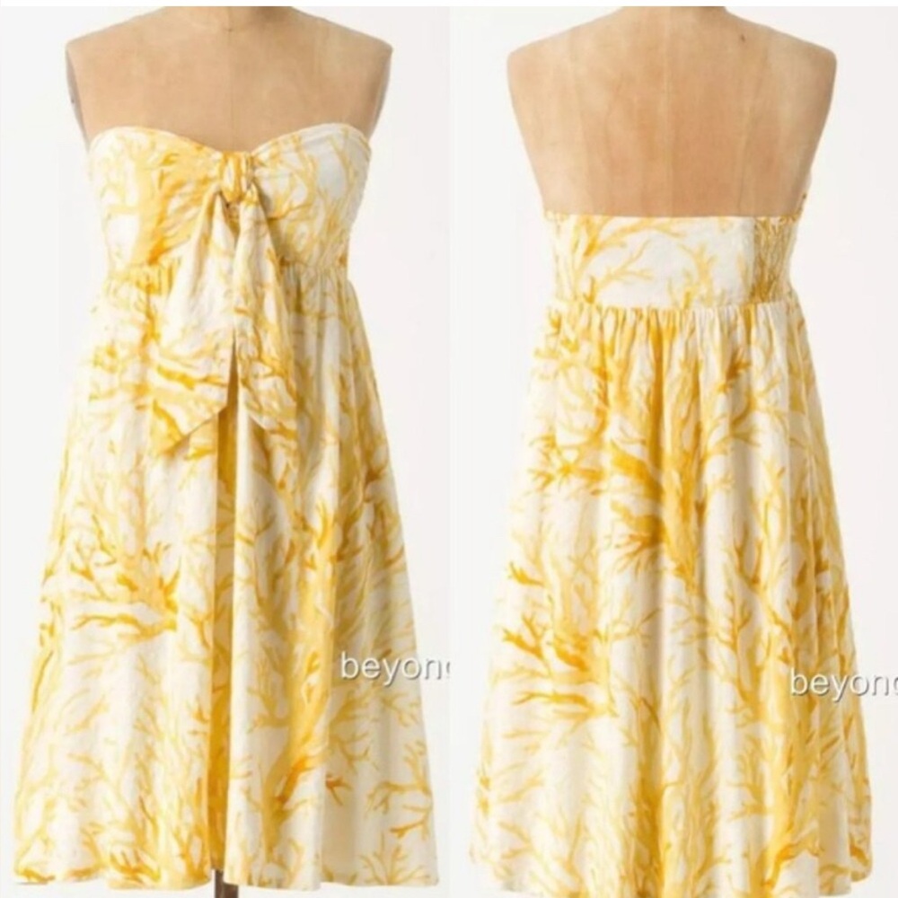 ANTHROPOLOGIE HD IN PARIS Yellow and White Coral Print Dress, Removable Straps